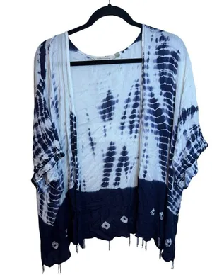 Soft Surroundings Navy Blue Tie Dye Beaded Kimono thumbnail 1