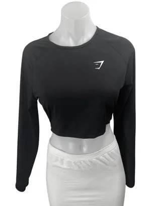 Gymshark Women's Black Long Sleeve Yoga Workout Gym Athletic Crop Top Size S thumbnail 1