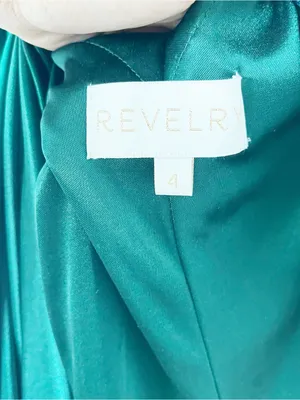 Revelry Amaya Emerald Green Satin Halter Open Back High Slit Formal Gown thumbnail 6