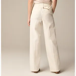 J.Crew Full Length Wide Leg Trouser Cotton Linen Blend Ivory Relaxed US 6 NWT thumbnail 3