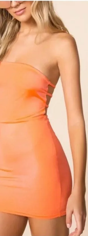 Revolve Superdown stretch Strapless Tube Dress XXS Strappy Open Back Orange NWT thumbnail 1