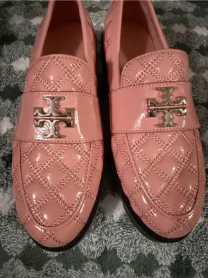 Tory Burch Blush Quilted Patent Leather Loafers with Silver Logo thumbnail 5