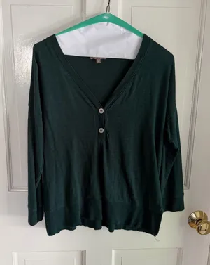 Lilla P Forest Green Henley Knit Top thumbnail 1