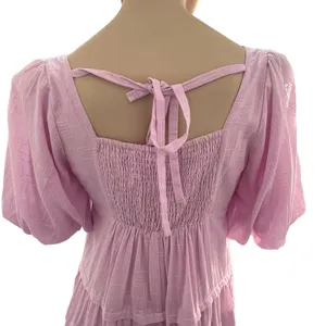 Easel Pink Babydoll Puff Sleeve Pleated Tiered Dress NWT Small Cottage‎ Fairy thumbnail 5