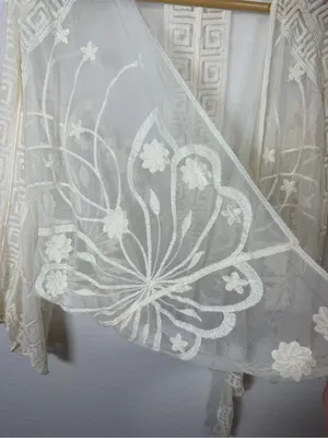 Boho Sheer Floral Embroidered Lace Kimono Crochet Scallop Festival L thumbnail 7