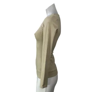 Aritzia Contour Women's Beige Long Sleeves Slim Crew Neck Tee T-shirts Top Sz S thumbnail 2
