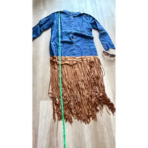 Set sunglasses & Blue Chambray Shirt Dress with Brown Faux Suede Fringe Hem - M thumbnail 9