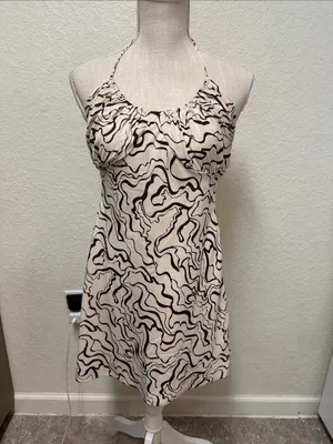 Abercrombie & Fitch Cream Halter Dress with Dark Brown Abstract Swirl - Small thumbnail 2