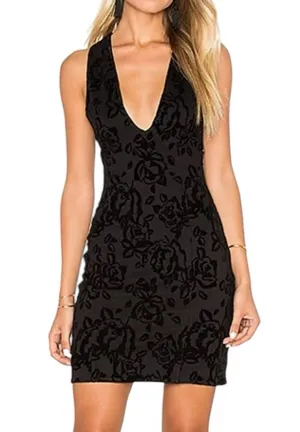 Free People NEW Floral Jacquard Mini Dress Black thumbnail 1