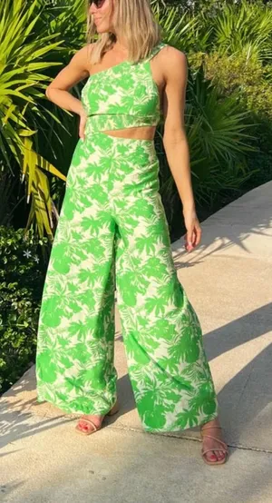 One sleeve backless jumpsuit size L Green Size L thumbnail 3