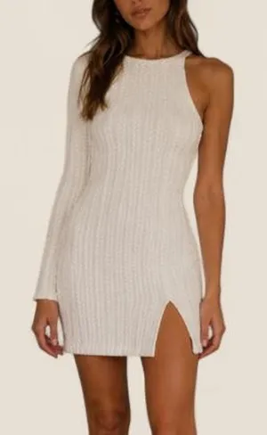 Michael Costello Revolve ivory asymmetrical one shoulder bodycon midi dress XS thumbnail 1