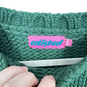 Edikted Green Star Cropped Chunky Knit Sweater Crew Neck Long Sleeve Pullover‎ thumbnail 4