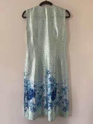 Coastal Floral Mini Dress 6 Blue White Garden Party Feminine Elegant Resort thumbnail 6