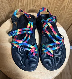 Chacos Women's Black Sandals with Rainbow Tie-Dye Straps thumbnail 1