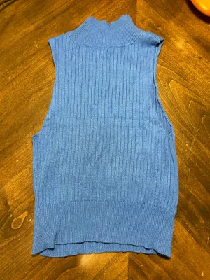 Blue Ribbed Mock Neck Tank Top thumbnail 2