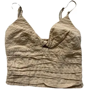 Zara Women’s Cropped Smocked Tank Top S Pinstripe Boho Summer Romantic Pleated thumbnail 2