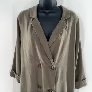 Lovers + Friends Olive Green Double-Breasted Trench Short Coat/Long Jacket-Sz S thumbnail 3