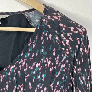 Garnet Hill Micro Floral Print Dress V-Neck Long Sleeve‎ Casual Midi Dress 12 thumbnail 5