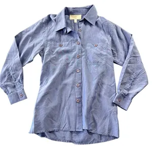 St. John Sport Marie Gray Blue Button Down‎ Shirt Womens Petite Long Sleeve Logo thumbnail 1