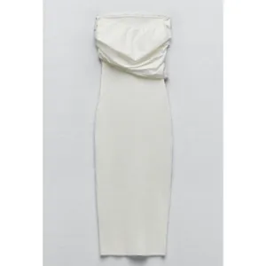 Zara White Bodycon ribbed tube dress with draped chest size small thumbnail 10