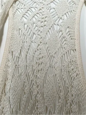 Boho Crochet Knit Fringe Duster Cardigan Womens Large Cream White Festival Beach thumbnail 4