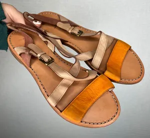 Cole Haan Minetta Leather Ankle Strap Sandals Orange Tan Buckle Women Size 7‎ thumbnail 1