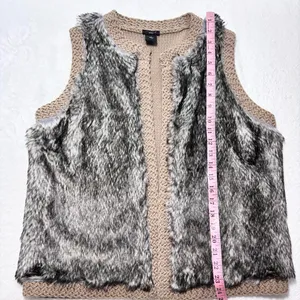 Ann Taylor Vest Women Brown‎ Faux Fur Open Front Knit Size L P thumbnail 7