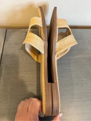 Woven Slide Sandals in Natural Straw madden size 11 rafia beige flat thumbnail 5