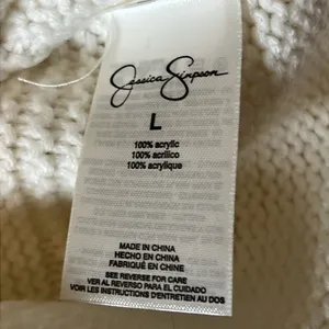 JESSICA SIMPSON Ivory Chunky Knit Funnel Neck Bell Sleeve Sweater L Minimalist thumbnail 10