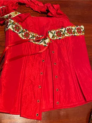Women’s Red Two-Piece Skirt Mexican handmade Set Floral Trim, bag may fit Sz S/M thumbnail 4