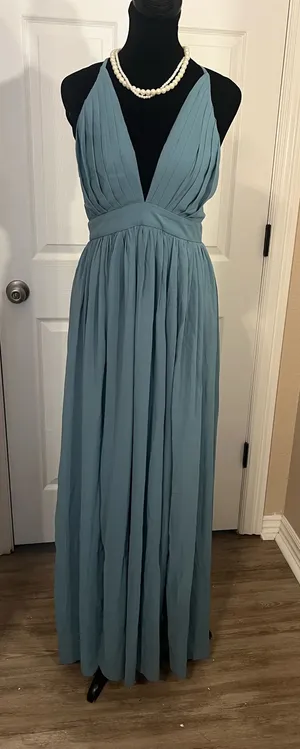 Formal blue bridesmaid cocktail sundress thumbnail 1