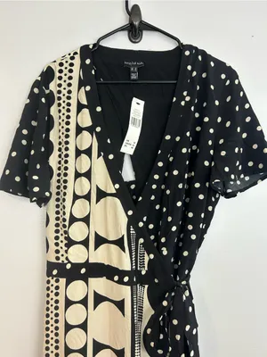 NWT Long Tall Sally Mix Spot Print Wrap Black/Ivory Polka Dot Maxi Dress Size 14 thumbnail 3