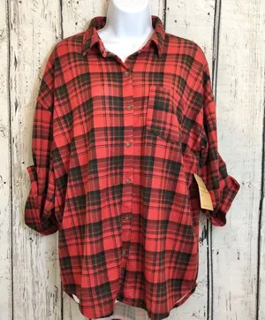 Eden & Olivia Red/Black flannel button down long sleeve top size medium grunge thumbnail 1