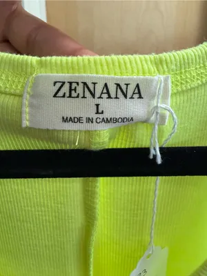 Zenana Neon Yellow Ribbed Button Front Tank Top Size: Large thumbnail 3