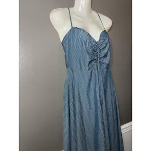 Wayf Dress Womens Medium Blue Striped Sweetheart Smocked Maxi Sundress Boho thumbnail 4