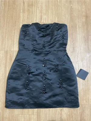 Lulu's Black Strapless Beaded Satin Mini Dress thumbnail 3
