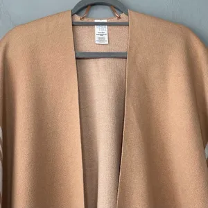 Minimalist Womens One Size Tan Brown White Stripe Sweater Cape Western Chic Boho thumbnail 2