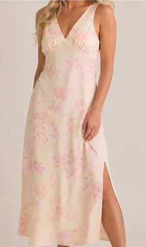 NEW Altar’d State Light Yellow & Pink Floral Maxi Dress Size Medium NWT thumbnail 1