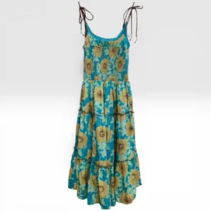 NWT Free People Adriel Tie Strap‎ Tiered Midi Dress Blue Floral Flowy Boho Small thumbnail 6