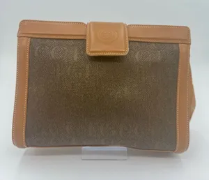 GUCCI Vintage GG Monogram Silk Jacquard Wristlet Clutch Brown thumbnail 1