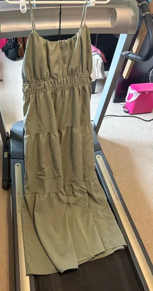 Olive Green Tiered Maxi Dress with Spaghetti Straps thumbnail 1
