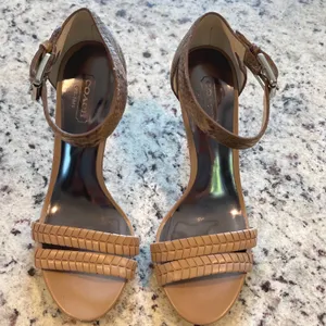 Coach Hally Sandals Womens 6.5 Tan Snakeskin Woven Stiletto Heels A3921 Animal thumbnail 2