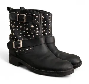 Y2K Goth Cowgirl Black silver studs buckle harness mid calf chelsea biker boots booties Western Grunge #whimsygoth #western #punk #country #boho EUR 39 Measurement in pics thumbnail 1
