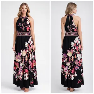 Wisp Floral Halter Maxi Dress Black Pink Purple Size‎ 6 Butterfly Whimsigoth thumbnail 2