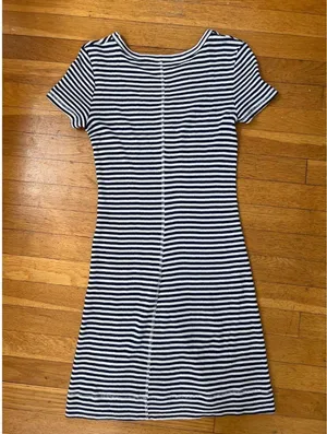 Theory Onissa Striped 100% Cotton Ribbed Mini Dress Small Navy White Coastal EUC thumbnail 8