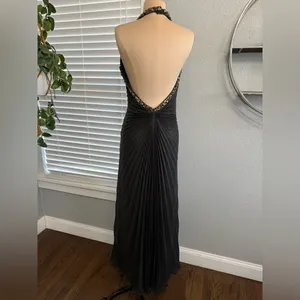 Sue‎ Wong Nocturne Halter Pleated Beaded Gown Size 8 Travilla Style Black & Gold thumbnail 5