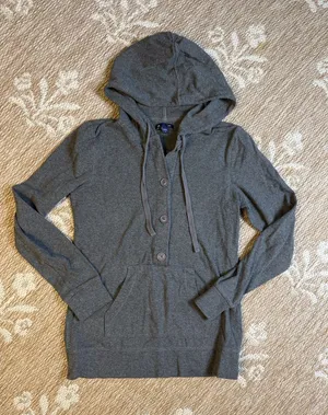 GAP Charcoal button up Hooded Sweater thumbnail 1