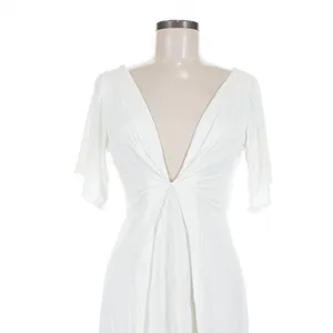 Ten Tomorrow Ivory Kori Pleated Maxi Dress Deep V Neck XS Coastal Minimalist thumbnail 5