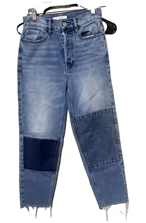 Pacsun Women's Blue Jeans size 24 Ultra High Rise Slim patchwork crop raw‎ hem thumbnail 1