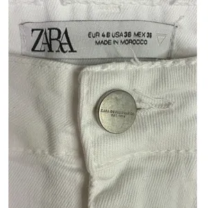 Zara Straight Leg High Rise Stretch Casual Ankle Cropped Denim Jean Zip 36 White thumbnail 8